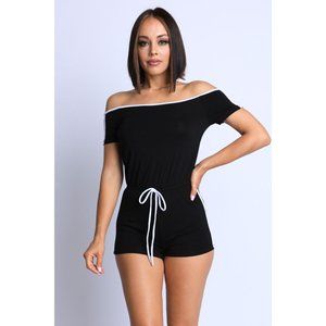 Women Line Detailed Off Shoulder Romper Strapless Sexy Cute Comfy Jumpsuit Rompe